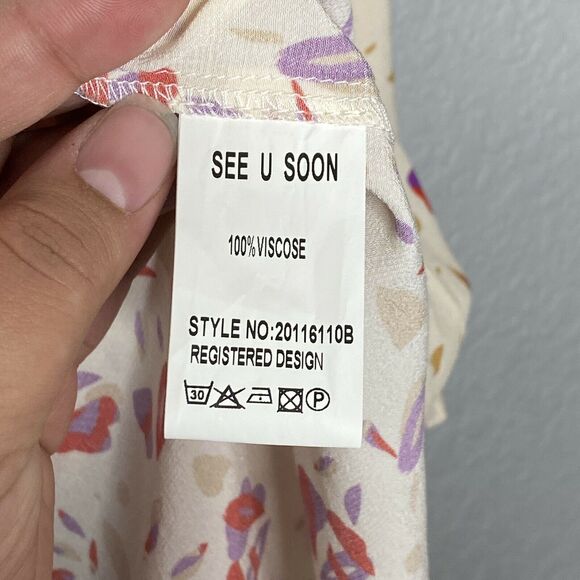 See U Soon Off White Ecru Print Button Down Short Sleeve Blouse Size Small - Picture 6 of 7